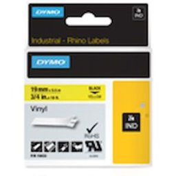 MÃ¤rkband DYMO Rhino Vinyl, Svart pÃ¥ Gul, 19mm