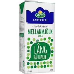 MjÃ¶lk Mellan Laktosfri LÃ¥ng HÃ¥ll 1,5% 1L 10st