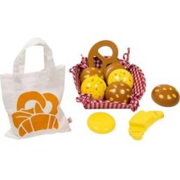 Matvaror av trÃ¤ brÃ¶d med korg 11 delar