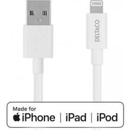Deltaco Usb-A Till Lightning Mfi - Ladd/synkkabel 0.5m - Vit