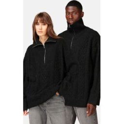 JUNKYARD Cables Half zip stickad tröja Unisex M Svart