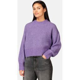 JUNKYARD Stickad crewneck i ullmix Female M Lila
