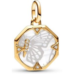 Pandora ME Butterfly Medallion Charm 14k Gold-plated Mixed stone Clear berlock 763366C01
