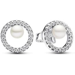Pandora Timeless Sterling Silver Pave Halo pärlörhängen 293154C01