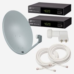 Satellitpaket Tyska HD – 80 cm, Twin‑LNB, 20m Kabel och 2 HD mottagare