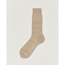 Bresciani Linen Ribbed Short Socks Sand Melange