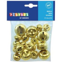 PLAYBOX Mässingsbjällror, ögla, runda, 20mm, 30mm, guld 20/fp