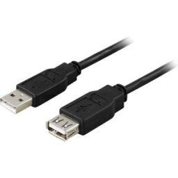 Deltaco USB-förlängningskabel, USB2-13S, USB (hane) till USB Typ A (hona), USB 2.0, 3 m, svart