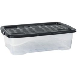 STRATA Plastlåda 30L transparent med svart lock PP