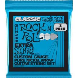 Ernie Ball 3255 Rock n Roll Pure Nickel Wrap Extra Slinky 008-038 3-pack