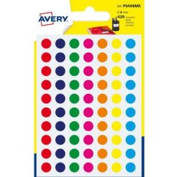 Avery Etikett 8mm blandade färger 420/fp