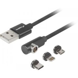 Lanberg 3in1 Premium Magnetisk Kabel Vinklad Qc 3.0 - Svart
