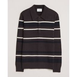 NN07 Alfie Striped Knitted Polo Dusky Port