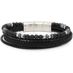 Ace of Spades svart armband läder/lavasten/stål SSLB-118