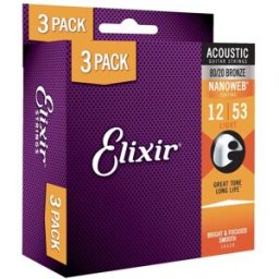 Elixir 16539 Acoustic 80/20 Bronze Nanoweb 012-053 3-pack