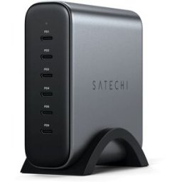 Satechi 200W USB-C 6-Port GaN Laddare för Snabbladdning och Säker Teknik - Rymdgrå