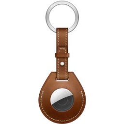 Tiera läder Apple AirTag skal nyckelring med länk brun