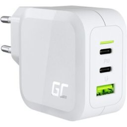 GreenCell AC-adapter väggladdare GaN 65W med 2 USB-C och 1 USB