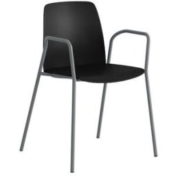 Stol Helmer, sits/ryggstöd i plast, 4-pack, sits svart, underrede silv