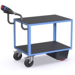 Eldriven rullvagn CustomLine, 2 hyllplan, ljusblå RAL 5012, massivgumm