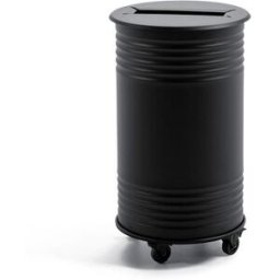 Avfallsbehållare Tin, H 600 mm, hjul, singel, lock för papper, svart