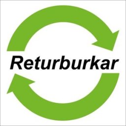 Sorteringsdekal med text Returburkar, vinylfolie 200x200 mm