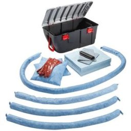 Spillkit i plastlåda, 75-liter, olja inomhus, blå