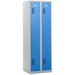 Klädskåp Amsterdam, 2 sektioner, ljusgrå/ljusblå, bredd 600 mm, vridre