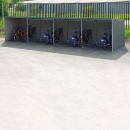 Cykelskjul i plåt med 20 platser, längd 8100 mm
