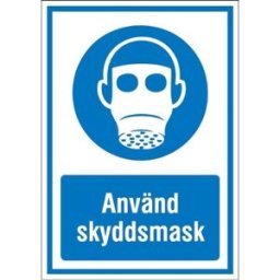 Påbudsskylt med text Använd skyddsmask, aluminium 371x262 mm
