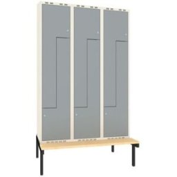 Z-skåp Sonesson, bänkstativ, B 400 mm, 6 dörrar i 3 skåp, grå/vit