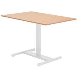 Höj och sänkbart skrivbord med 1-pelarstativ 800x800 mm. Bok/vit