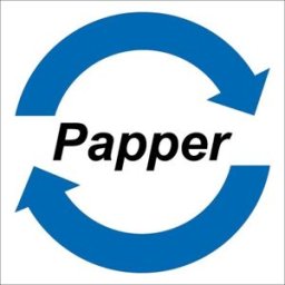 Sorteringsdekal med text Papper, vinylfolie 200x200 mm