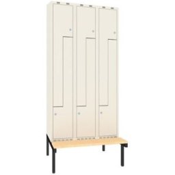 Z-skåp Sonesson, bänkstativ, B 300 mm, 6 dörrar i 3 skåp, vit/vit