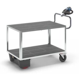 Eldriven Rullvagn Edessa, 2 hyllplan av plast, LxBxH 1670 x 800 x 1300