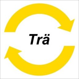 Sorteringsdekal med text Trä, vinylfolie 200x200 mm