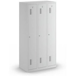 Klädskåp Amsterdam, 3 sektioner, ljusgrå, bredd 900 mm, cylinderlås