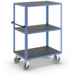 Hyllvagn CustomLine, 3 hyllor, med centralbroms, ljusblå RAL 5012