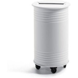 Avfallsbehållare Tin, H 600 mm, hjul, singel, lock för papper, vit