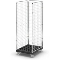 Rullcontainer med gallerväggar Jessica, 3-sidig, svart/förzinkad