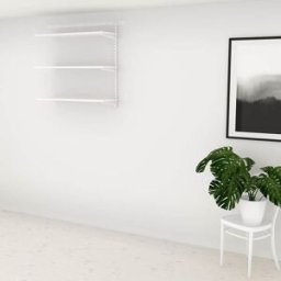 Hyllsystem ELFA vägghylla, låg utbyggnad, vit laminat, BxHxD 940x988x3
