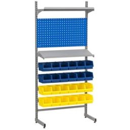Verktygsförvaring Lodur, med panel, 2 hyllplan, 24 backar, H 2000 mm
