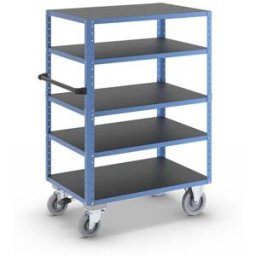 Hyllvagn CustomLine, 5 hyllor, med centralbroms, ljusblå RAL 5012