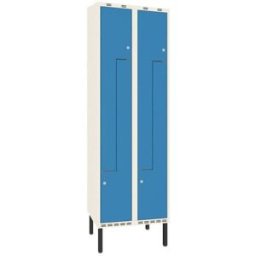 Z-skåp Sonesson, benstativ, B 300 mm, 4 dörrar i 2 skåp, blå/vit