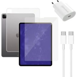 Snabbladdare (20W), kabel (usb-c), skärmskydd för surfplatta och transparent fodral för surfplatta iPad Pro 11" (2024) genomskinlig