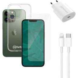 Snabbladdare (20W), kabel (lightning), skärmskydd för telefonen och genomskinligt mobilskal iPhone 13 Pro genomskinlig