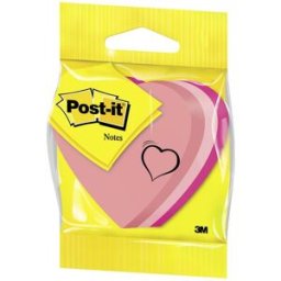 POST-IT Sticky-notislappar, 70 x 70 mm, hjärtformade, rosa, 225 blad, 2007-H