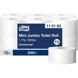 TORK Toalettpapper Universal T2 Mini, 1-lag, 1200,ark, vitt 12/fp