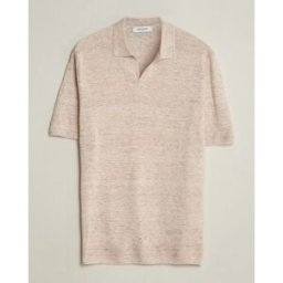 Gran Sasso Washed Knitted Linen Polo Beige Melange