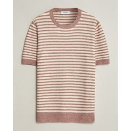 Gran Sasso Linen/Cotton Knitted Striped T-Shirt Red/White